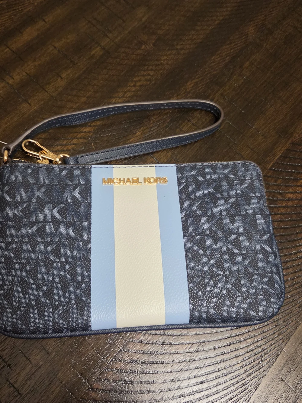 Michael Kors Blue Stripe Wristlet Wallet